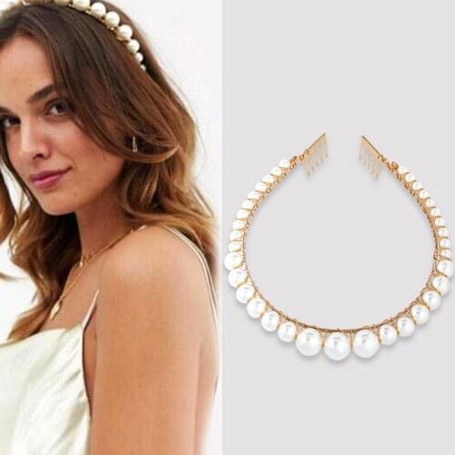 New CN Hair Accessories 2019 Handmade Imitation Pearl Hairbands For Women Gold Color Ball Bride Wedding Hair Jewelry Hair Bands