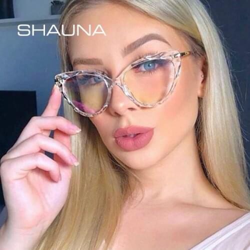 SHAUNA Ins Popular Diamond Faced TR90 Cat Eye Eyeglasses Frame Women Fashion Girl Optical Glasses Frame Spring Hinge