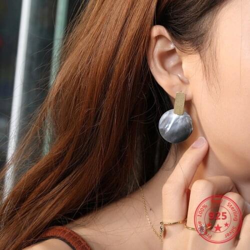 European American Exaggerated Design 925 Silver Shell Creative Geometric Stud Earrings Female