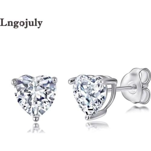 Brand New Fine Jewelry Women Earrings 100% 925 Sterling Silver Heart Stud Earrings For Women Girl Party Silver 925 Jewelry Gifts