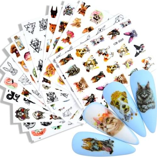1pcs 3D Nail Art Stickers Abstract Geometric Animal Panda Leaf Flower Cool English Letter Nail Decal Fashion Manicure Decoration
