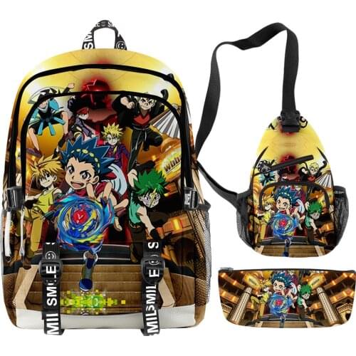 3pcs/sets Beyblade Burst Evolution Boys Girls Backpack bag Children Waterproof Oxford Cartoon Schoolbag 3D Print Travel Bag