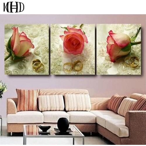 3 spell rose full & round 5d diy diamond painting decorative flower diamond embroidery 3d diamond cross stitch mosaic 1 set 3