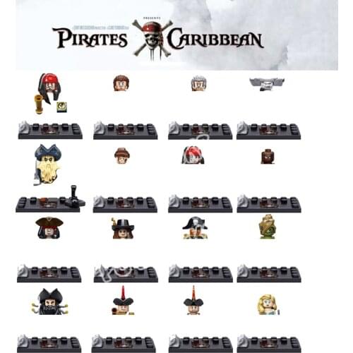 8Pcs/set Caribbean Pirates Building Blocks Salazar Captain Jack Undead Army Ghost Zombie Shark Mini Figures Toys for Children