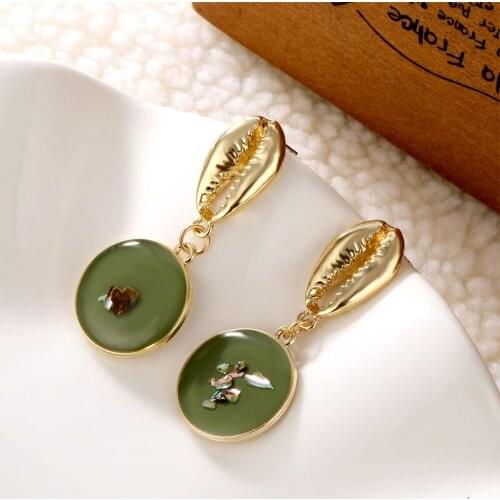 ALIUTOM Vintage Shell Pearl Earrings for Women Bohemian Gold Metal Round Gravel Dangle Earring Female Fashion Jewelry 2020