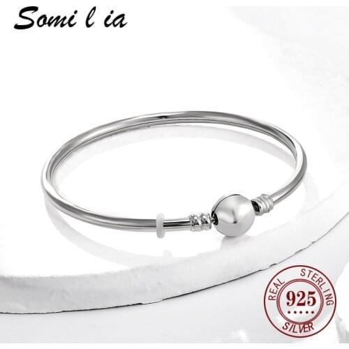 SOMILIA Authentic 100% 925 Sterling Silver Bangle Fit Bracelet Charm Bead Bangle for Women Luxury Jewelry Original Pulseira