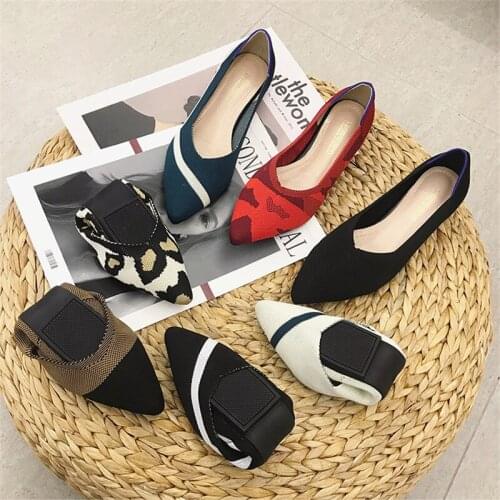Brand Designer Womens Flat Shoes Ballet Shoes Knitted Pointed Toe Shoes Moccasin Mixed Color Soft-soled Shoes Women Zapatos De