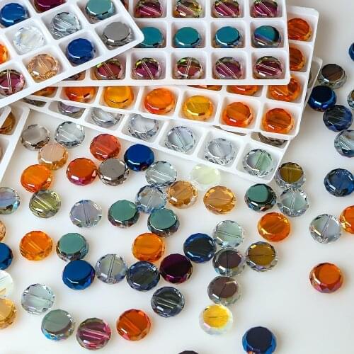 20pcs Transparent Glass Flat Beads Loose 14mm Natural Stone Round For DIY Making Bracelet Crystals Jewelry Necklace Accessories