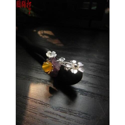 Black ebony wood purple crystal hair stick costume hair accessory handmade original hair stick