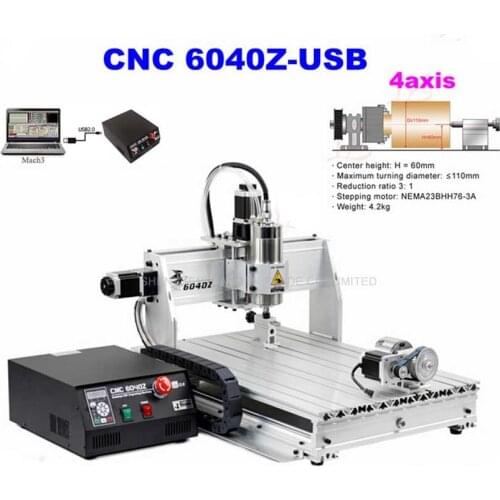CNC Router 6040Z-USB Mach3 Auto Engraving Machine With 1.5KW VFD Spindle And USB Port For Hard Metal
