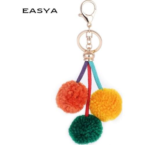 EASYA Creative Bohemian Rainbow Color Cashmere Pompom Key Chain Key Ring Bag Charm DIY Party Jewelry