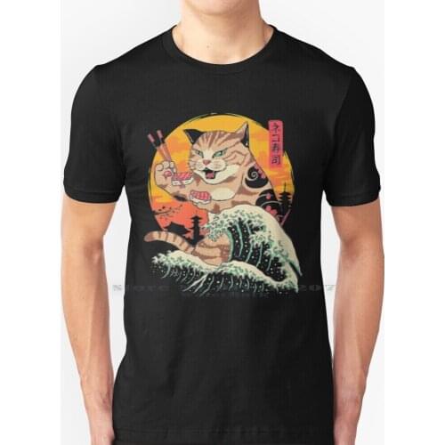 Neko Sushi Wave T Shirt 100% Pure Cotton Cats Animals Japan Japanese Cat Animal Sushi Foodie Sushis Neko Sushi Bar Womens Kids