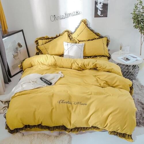 Cotton Embroidery With Lace Wedding Bedding Sets Queen king Duvet Cover Set 4PCS Set For Duvet cover Bed Sheet Pillowcase #s