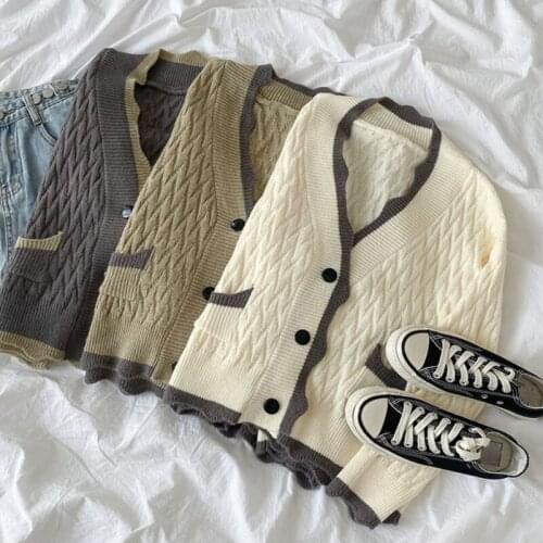 Korea Fashion Knitted Sweater Cardigan Women Long Sleeve Vintage Casual Coat 2021 Autumn Sweet Y2k Blouse Design Elegant Clothes