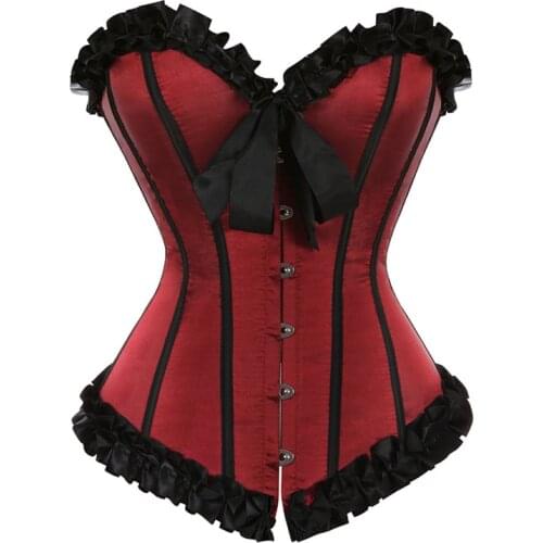 Corsets Bustiers Lace Ruffles Overbust Tops For Women Plus Size Vintage Sexy Corset Gothic Satin Lingerie Corselet