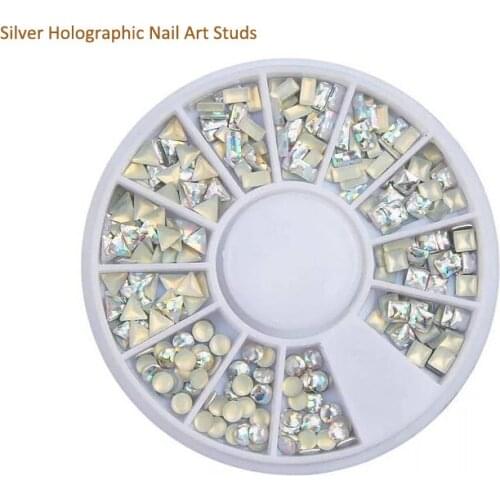 1 Wheel Round 3mm/Square Stud / Holographic Nail Art Studs Nail Decoration Holographic Rectangle Studs / 2mm x 4mm