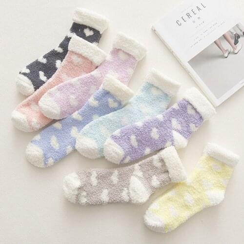 Cute Winter Kawaii Thick Casual Women Socks Fuzzy Fluffy Terry Warm Socks Heart Floor Socks Casual Keeping Warm Sleeping