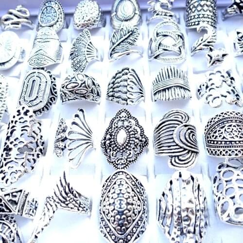MixMax 20pcs Womens Rings Silver Plated Carved Patterns Mix Flowers Fashion Jewelry Party Gifts Wholesale Lot