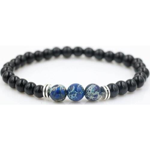 Natural 6mm Onyx Stone With Imperial Stone Charm Couples Bracelets Men Women Lucky Reiki Chakra Beads Bracelet Jewelry Hombre