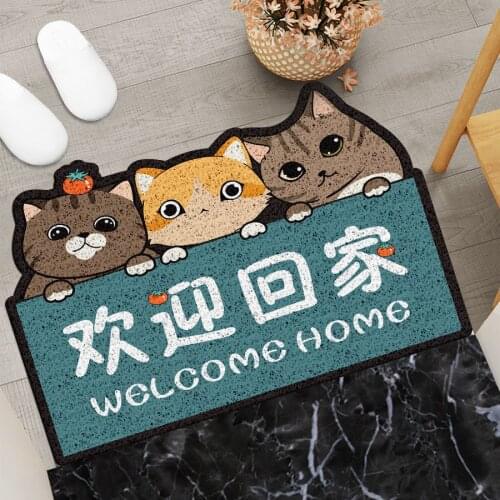 Cartoon Cat Sand Scraping Dust Door Entrance Mat Hallway Kitchen Bath Non-slip Rug Dust Removal Carpet Wire Loop Footpad Doormat