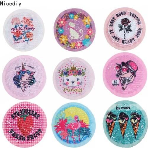 Nicediy Cartoon Sequins Unicorn Patch Sew On Clothing Reversible 3D DIY Cute Animals Patches For Kids Stickers Applique C