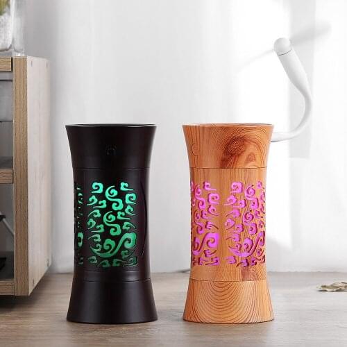 New Creative Wood Grain Hollow Humidifier Home Car Mini USB Aromatherapy Air Desktop Atomizing Humidifier