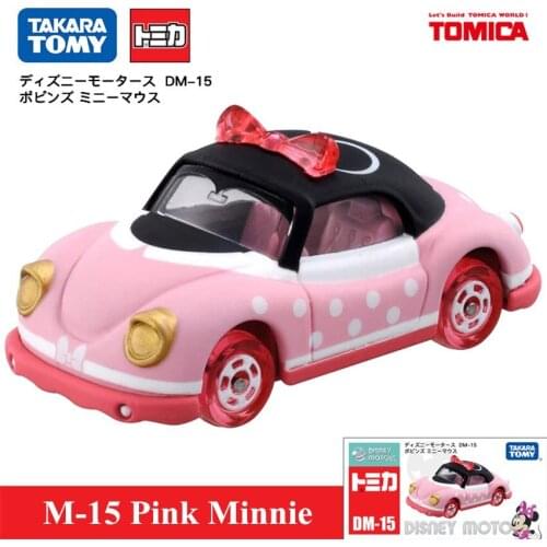 Original Tomy Disney Mini Cute Cartoon DM-15 Pink Minnie Model Alloy Metal Diecast Vehicle Gift toys for Children Baby 144755