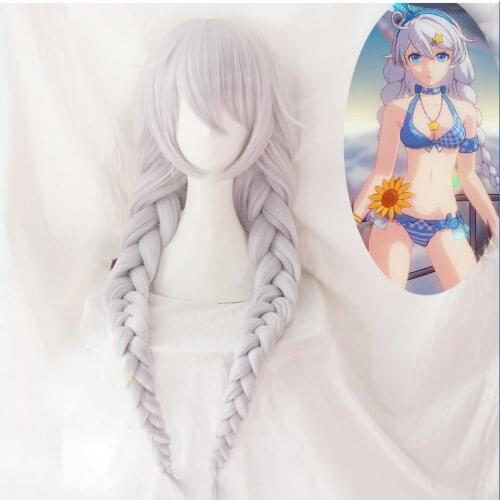 Honkai Impact 3 Cosplay Wig Kiana Kaslana Braids Ponytails Silver Long Facial Hair