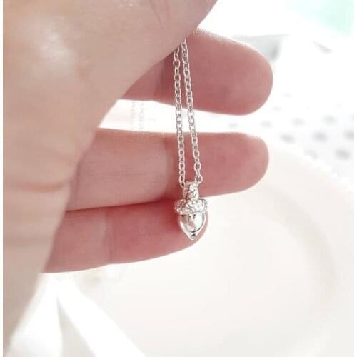 Gift 1 little Pinecone Tiny Acorn 3D nut pendant chain Necklace Small Minimal Dainty Pine Cone Squirrel Ball shape jewelry