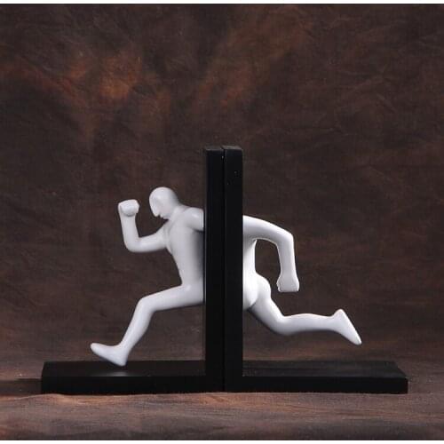 Modern Abstract Running Man Portrait Book Stand Ornamental Resin Sports Figurine Bookends Stationery Organizer Decoration Craft