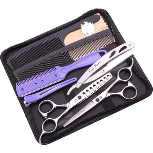 Barber Scissors Professional 6" Purple Dragon Japan Stainless Hair Cutting Scissors Kit Chunker Shears Set of Styling Tool 2004