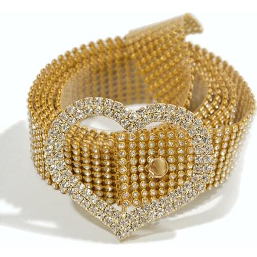 Luxury Women Full Rhinestone Inlaid Round Heart Oval Buckle Belt Jeans Waistband
