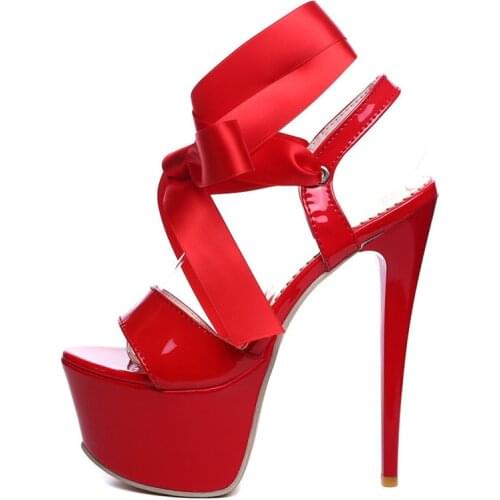 Summer Gladiator Sandals Women Sexy 16cm Extreme High Heels Sandal Platform Riband Black Red White Party Fetish Stripper Shoes