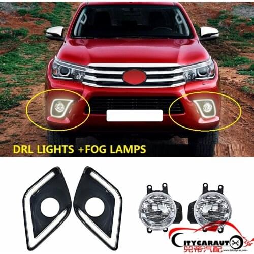 CITYCARAUTO LED DRL LIGHTS DAY LIGHTS WITH YELLOW TURNING SIGNAL FEATURES+FOG LAMPS WITH SWITCH FIT FOR HILUX REVO PICKUP CAR