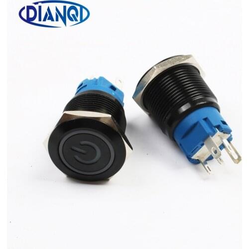 New type LED 19mm push button switch press button switches car switch Ring mark NO NC Black Momentary PC Latching