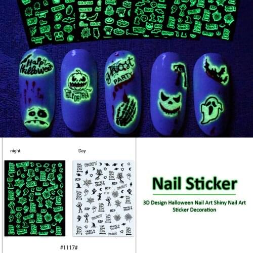 1pc Luminous 3D Nail Sticker Self-adhesive Transfer Sticker Decals Halloween Manicures Tip Nail Art Decorations Phone Case Decor