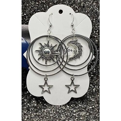 The Sun Moon Star Earrings Tibetan Silver Drop Earrings Boho Pagan Gift Celestial Earrings