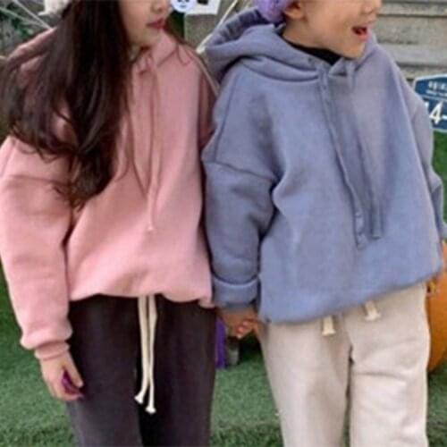 Toddler Kids Boys Girls Hooded Sweatshirt Solid Child Hoodie Plus Velvet Tops Baby Clothes 1-6Y New Spring Autumn Winter Coat