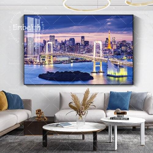 Embelish 1 Pieces HD Canvas Paintings Rainbow Bridge Tokyo Night Landscape Wall Art Posters For Living Room Home Decor Pictures