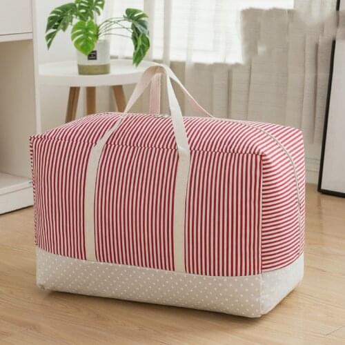M/L/Xl Thicken Cotton Linen Clothing Quilt Blanket Storage Bag Red Blue Stripes Organizer Wardrobe Finishing Foldable Organizati