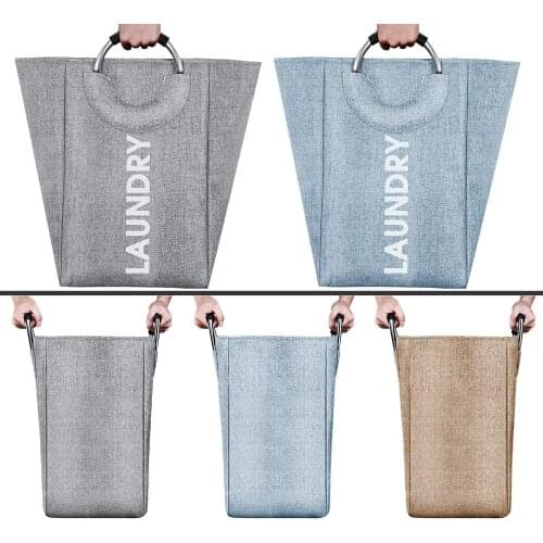 75L Large Capacity Laundry Basket Linen Storage Bag with Ring Aluminum Handle Portable Washing Bin Folding Clothes Bag Bathroom