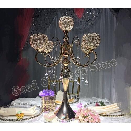 65cm Tall Table Centerpiece 5-arms crystal candelabras with beads strands