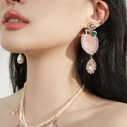 925 Sterling Silver Needle Korean Style Peach Crystal Dangle Earrings for Women Wedding Earrings Trend Jewelry Gift Accessories