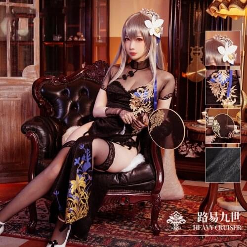 Anime Azur Lane FFNF Saint Louis Black Cheongsam Ggorgeous Dress Uniform Cosplay Costume Women Halloween Free Shipping 2021 New