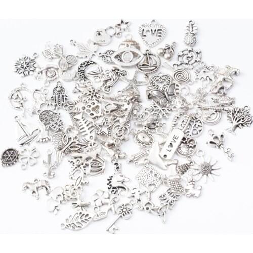 100 PCS/Lot Mixed Silver Color Random Alloy Life Charms Pendulos Pendants For DIY Bracelet Necklace Jewelry Making