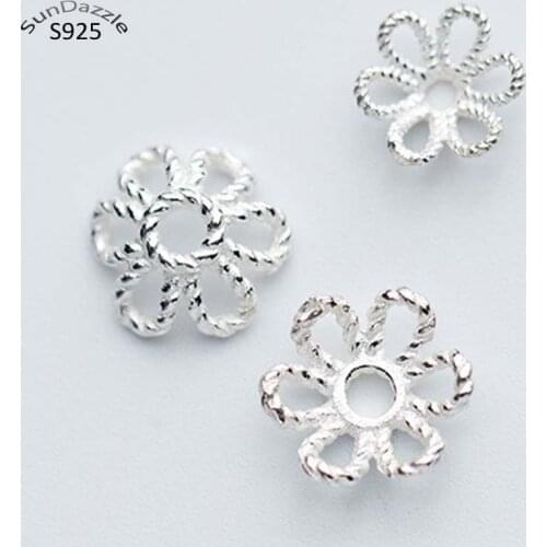 5pcs Real Solid 925 Sterling Silver Flower Bead Caps Fillagree Bead Cap Necklace Bracelet Connector Jewelry Making Findings