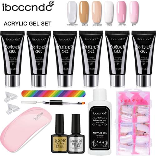 6Color Quick Nail Extension Kit 30ml Polygels With Base Top Coat Slip Solution Clips 6w Mini Nail Dryer Manicure Tools Salon Use