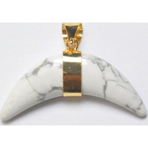 White Howlite Stone Bead GEM Pendant Crescent Jewelry For Gift Fashion S3108