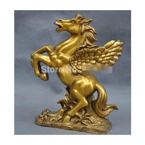 +++ free shipping 8'' China Zodiac Pure Bronze Winged Flying Horse Unicorn Statue