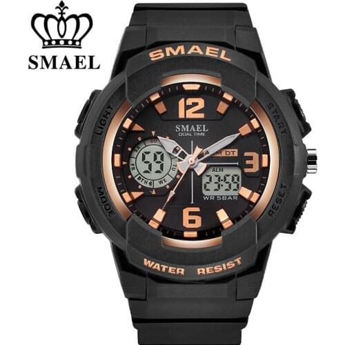 SMAEL Army LED Military Dual Display Wrist Watches Men Golden Digital Sports Watches Mens Clock Quartz Watch Relogio Masculino